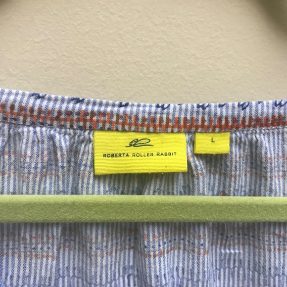 Roller Rabbit Cotton Blue Striped Shirt Elastic Sleeves Sz Large - Picture 6 of 10